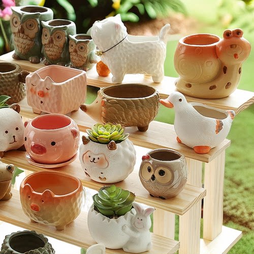创意特价清仓卡通可爱动物花盆个性多肉植物陶瓷盆大小号组合套装 - 图0