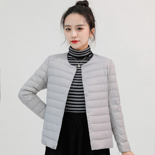 Thin Down Jacket Women's Round Neck Large Size White Duck Down Jacket