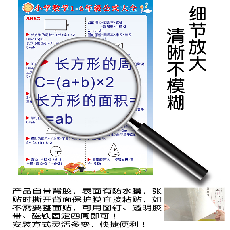 小学数学公式大全一二三四五六年级人教版公式定律集锦墙贴挂图画-图0