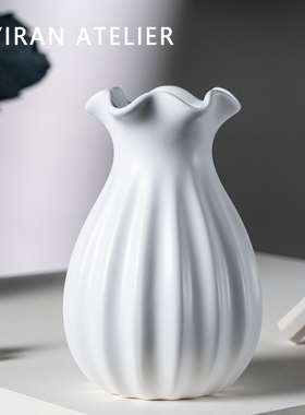 YIRAN ATELIER 极简白色陶瓷花瓶轻奢高级感客厅大号设计感小众