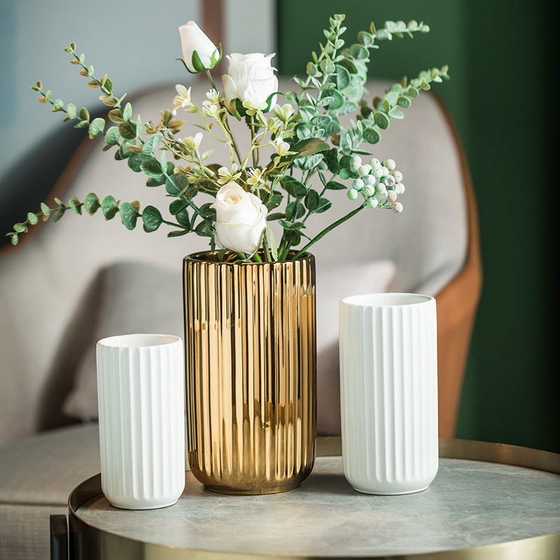 简约哑光纯白色直筒餐桌花瓶陶瓷水培鲜花玫瑰欧式现代高级感摆件,淘宝优惠券,粉丝福利购,淘宝优惠卷