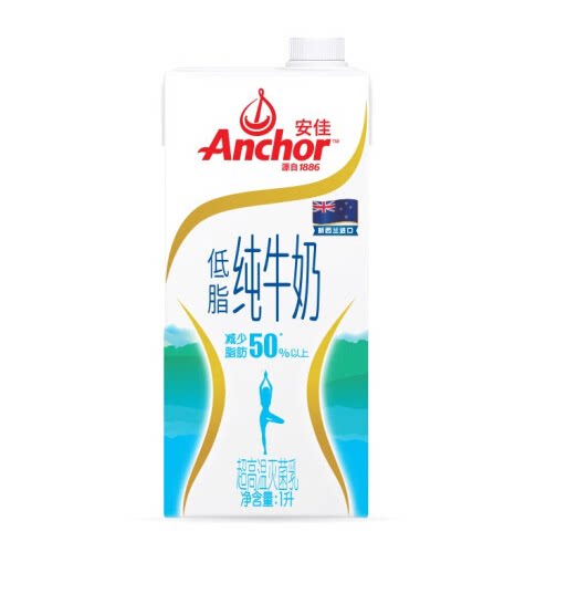 新西兰原装进口安佳Anchor低脂牛奶半脱脂纯牛奶1L*12盒整箱包邮_虎窝淘