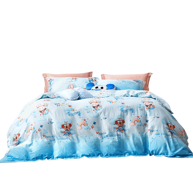 富安娜60支长绒棉四件套婴幼儿A类纯棉100床单被套三套件床上用品 - 图0