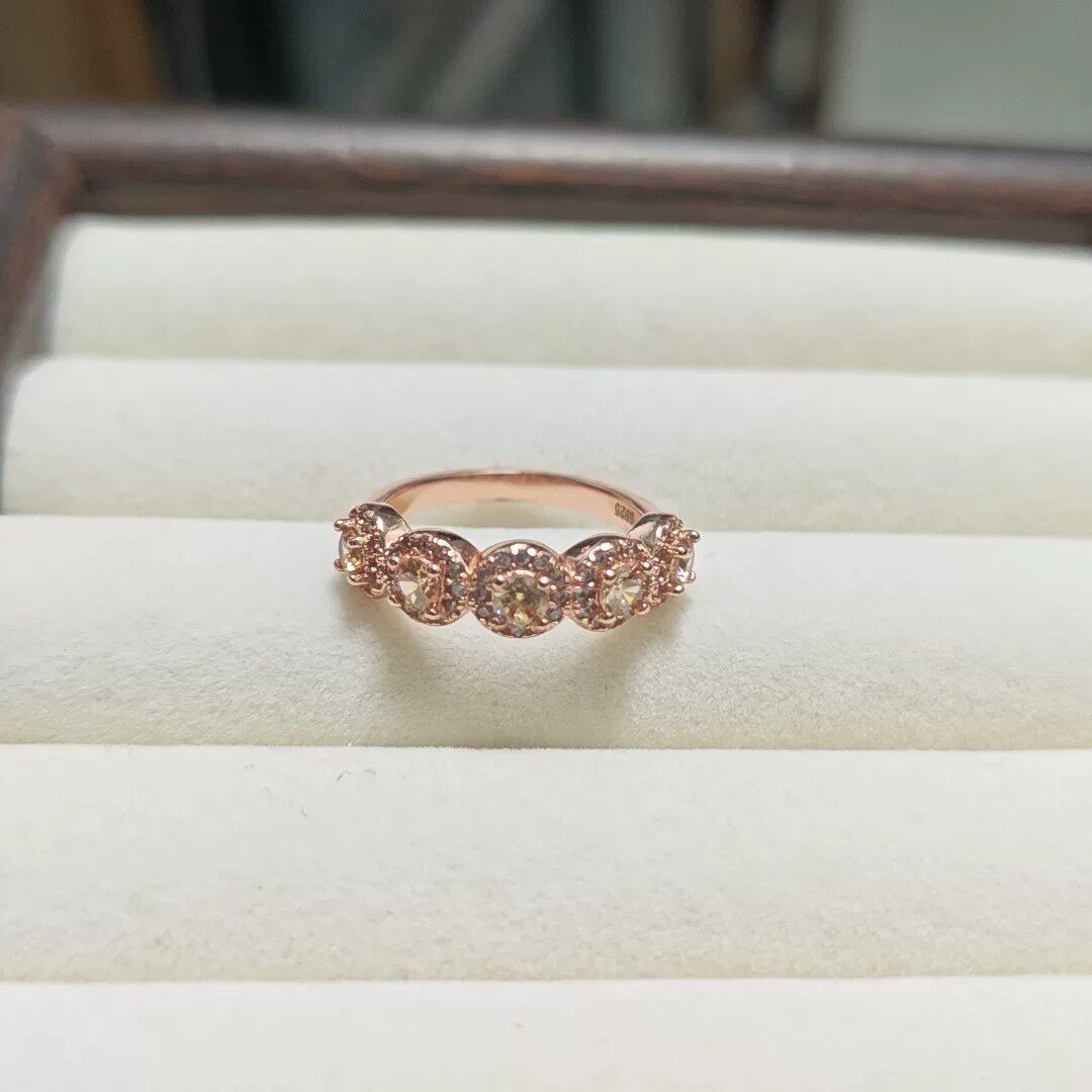 Yellow diamond surrounded 925 silver ring rose gold