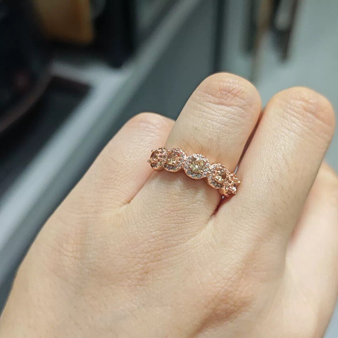 Yellow diamond surrounded 925 silver ring rose gold