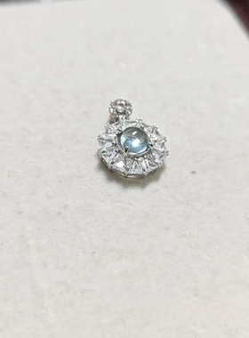 天然蓝托帕石吊坠925银豪华镶嵌太阳花设计小灯泡冰蓝圆蛋面项链