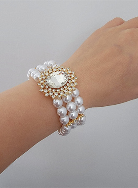 女水晶镶钻夸张大气手链