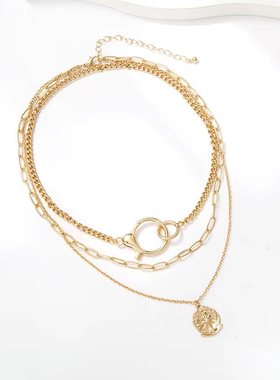 合金电镀女多层链条项链