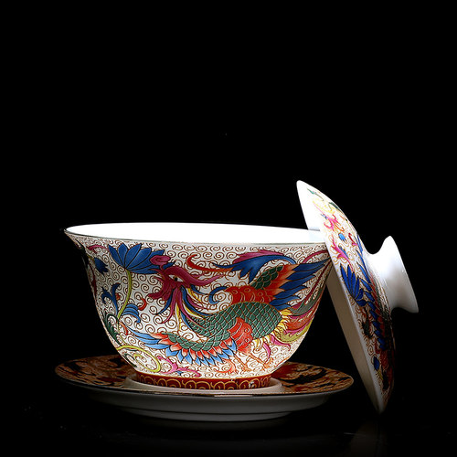 婚庆用品敬茶杯三才盖碗喜碗结婚对碗新人陶瓷龙凤对杯珐琅彩茶碗 - 图2