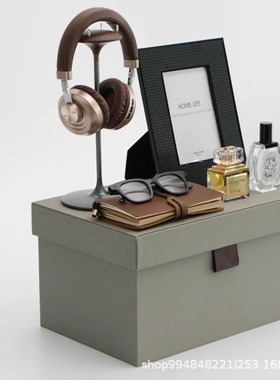 现代简约轻奢风灰色皮革整理盒软装样板房卧室衣帽间家居皮箱