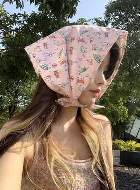 可爱日系头巾女夏氛围感拍照丝巾