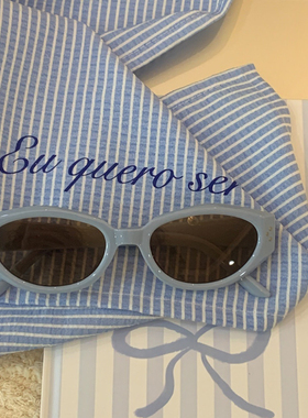 韩系复古蓝色猫眼墨镜女高级感偏光墨镜户外海边沙滩防晒太阳眼镜