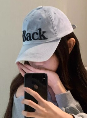 浅蓝色牛仔做旧英文字母情侣鸭舌帽女休闲百搭棒球帽显脸小帽子男
