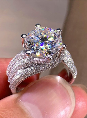 爆款镶嵌豪华六爪五克拉活口闭口女戒戒指钻戒仿真结婚欧美高级