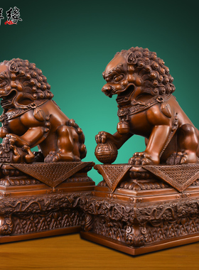 紫铜狮子摆件一对纯铜狮子