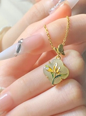 纯银新中式玉兰花项链