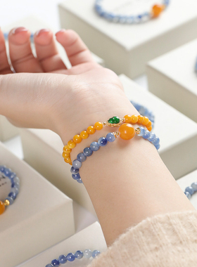 国风天然蓝晶石手串女蜜蜡手链