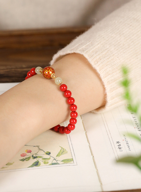 朱砂水飞砂手串女东陵玉漆器手链