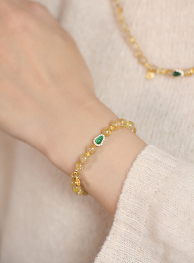 新中式天然金发晶翡翠葫芦手串