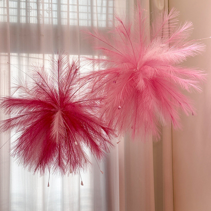 结婚布置婚房装饰粉色高级感生日晨袍拍照背景芦苇烟花悬挂孔雀草,淘宝优惠券,粉丝福利购,淘宝优惠卷