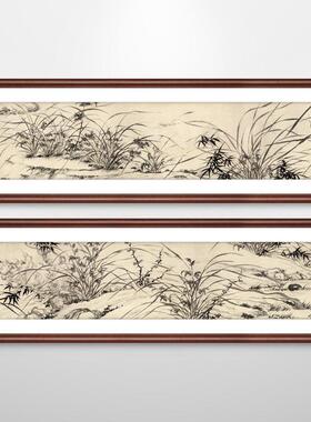 漪兰竹石图文征明国画写意水墨画兰花装饰画客厅中式画背景墙挂画