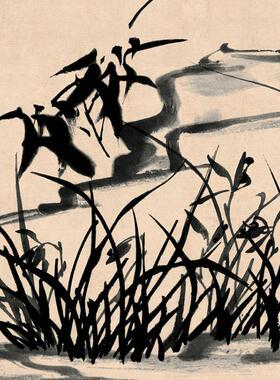 石兰图郑板桥国画兰花写意水墨壁画中式书房装饰画茶室背景墙挂画