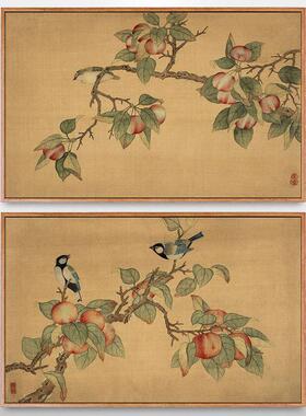 仿古花鸟画国画古典新中式装饰画走廊楼梯过道挂画古画中国风壁画