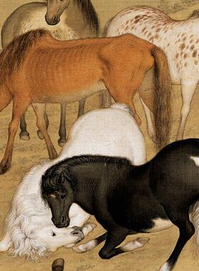 郎世宁云锦呈才八骏马挂画八骏图客厅装饰画新中式玄关画马到功成