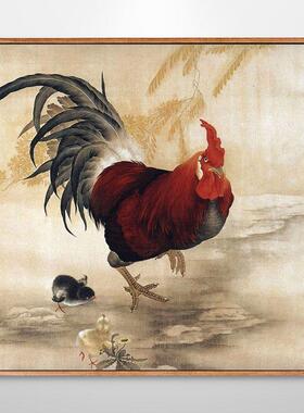 公鸡画白色玄关镇宅风水招财挂画鸡图案雄鸡图金鸡报晓装饰画