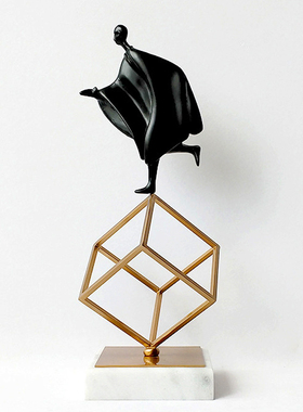 铁艺几何魔方黑色体操小人装饰品