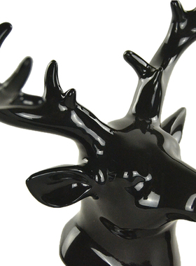 黑色一对陶瓷麋鹿头套装陈设摆件