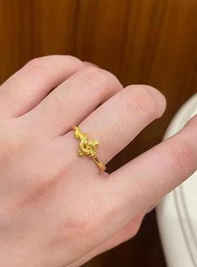 蛇权杖沙金戒指黄金色小众设计