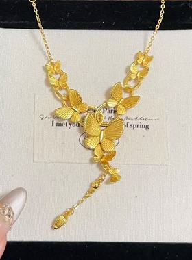 繁花似锦花韵蝴蝶沙金项链黄金色套链颈饰婚嫁花朵五金结婚吊坠女