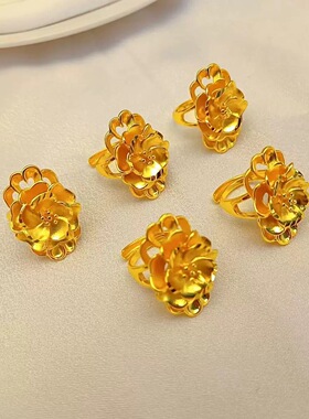 花朵沙金戒指仿真黄金婚嫁首饰结婚五金订婚三金久不掉色指环女