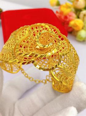 新款新娘结婚镀金花朵手镯婚庆龙凤手镯婚嫁三金五金中式