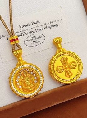 黄财神嘎乌盒沙金吊坠仿真黄金色金刚杵项链金店同款锁骨链毛衣链