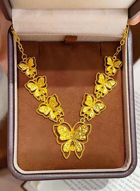蝴蝶沙金项链仿真黄金色镂空爆闪手链锁骨链轻奢高级感流苏女