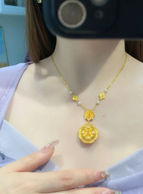 繁花葫芦项链花丝蜜粉烧蓝仿真黄金沙金宫廷风锁骨链轻奢高级感