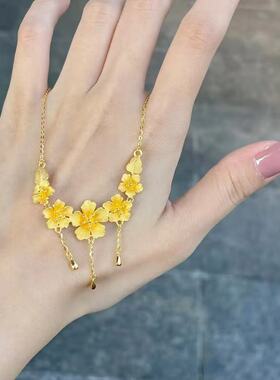 繁花花朵流苏项链仿真黄金沙金项链镀金花月佳期桃花婚嫁首饰三金