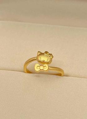 KT猫蝴蝶结沙金戒指公主戒指