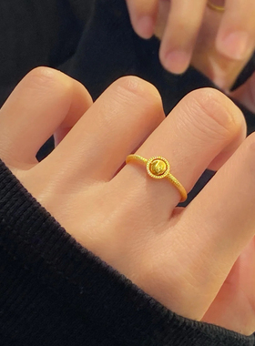 时来运转沙金戒指周家同款仿真黄金女猫眼久不掉色轻奢可调节指环