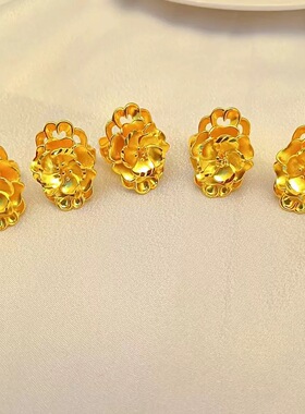 牡丹花沙金戒指仿真黄金婚嫁首饰结婚订婚三金五金久不掉色指环女