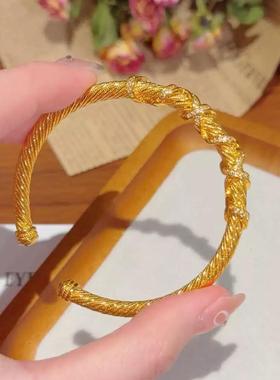 麻花缠绕花丝生生不息沙金手镯女