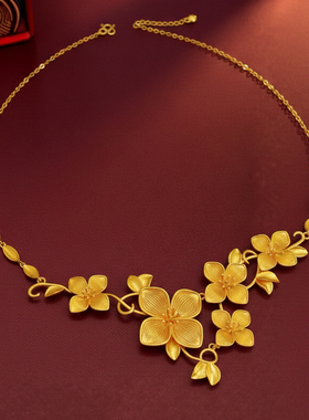 四叶花项链婚嫁首饰仿真黄金订婚五金套链道具摆台假三金秀禾服女