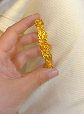 牡丹花开口手镯仿真沙金黄金色繁花双喜镯子结婚订婚婚嫁假三金女