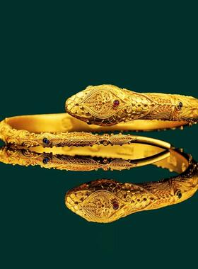 生肖蛇沙金珐琅花丝灵蛇手镯女