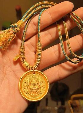 古法沙金黄财神吊坠项链