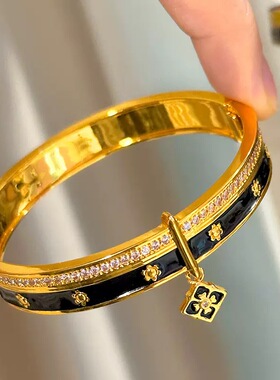 宝相花黑金鎏彩手镯仿真黄金沙金色万相系列新中式金店同款镯子女