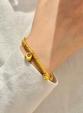 平安喜乐五帝钱袋子仿真黄金色手链盘缠周家同款手串轻奢高级感女