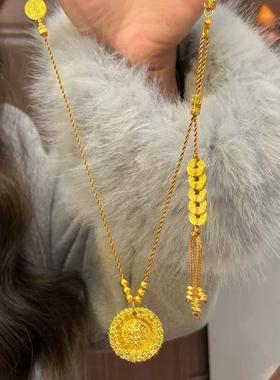 黄财神五帝钱沙金吊坠毛衣链